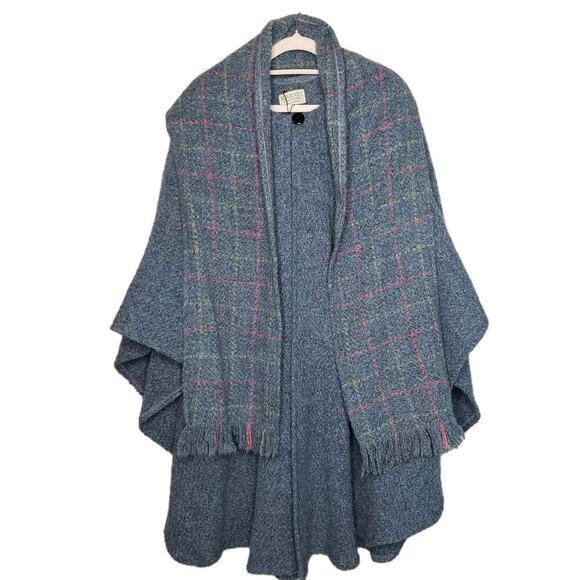 Blarney Wool Mills Sweaters - Blarney Woollen Mills Womens Weavers Wool Blend Knit Poncho Cardigan Scarf Combo